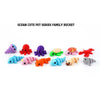 A collection of various colorful, articulated 3D printed marine animal figurines for a family bucket set.
