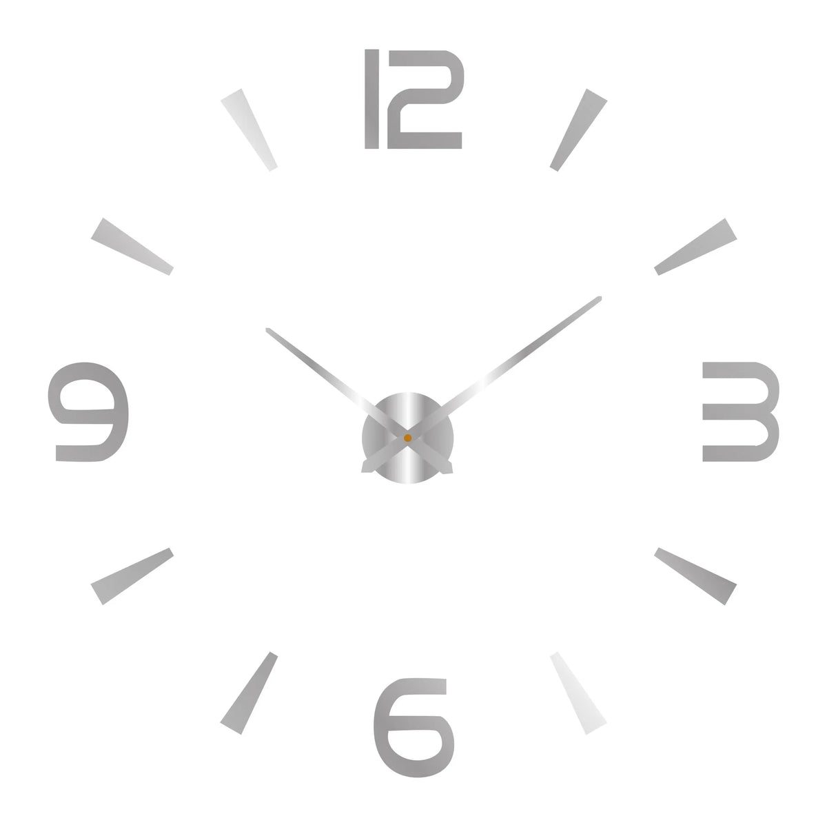 A silver-toned analog clock face with twelve hour markers and hands against a white background.