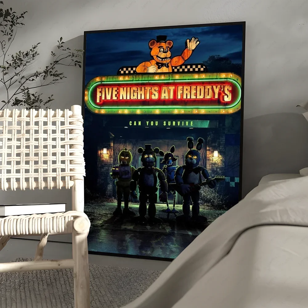 A canvas wall art poster featuring a dark scene with several animatronic figures and the title Five Nights at Freddy's