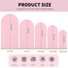 Pink wedding arch cover product sizes displayed with care and cleaning instructions