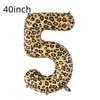 A large, inflatable number balloon shaped like the number 5 with a leopard print pattern.