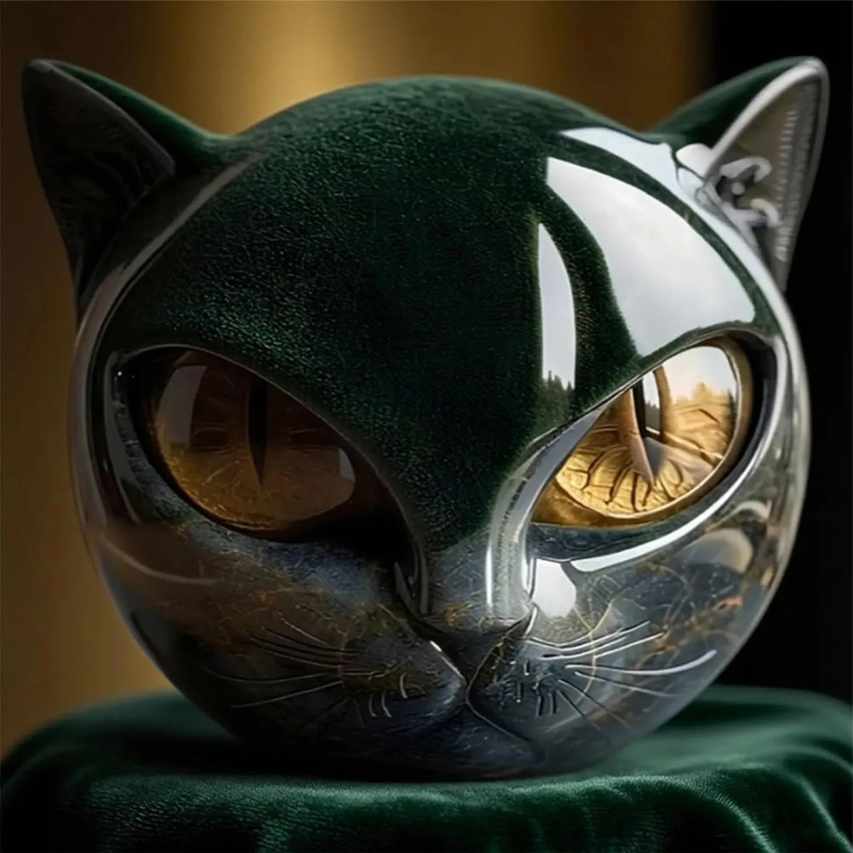 Black Cat Resin Figurine with Marble Texture