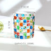 A faceted crystal whiskey glass filled with colorful, multi-colored glass pieces, showing its dimensions and capacity.