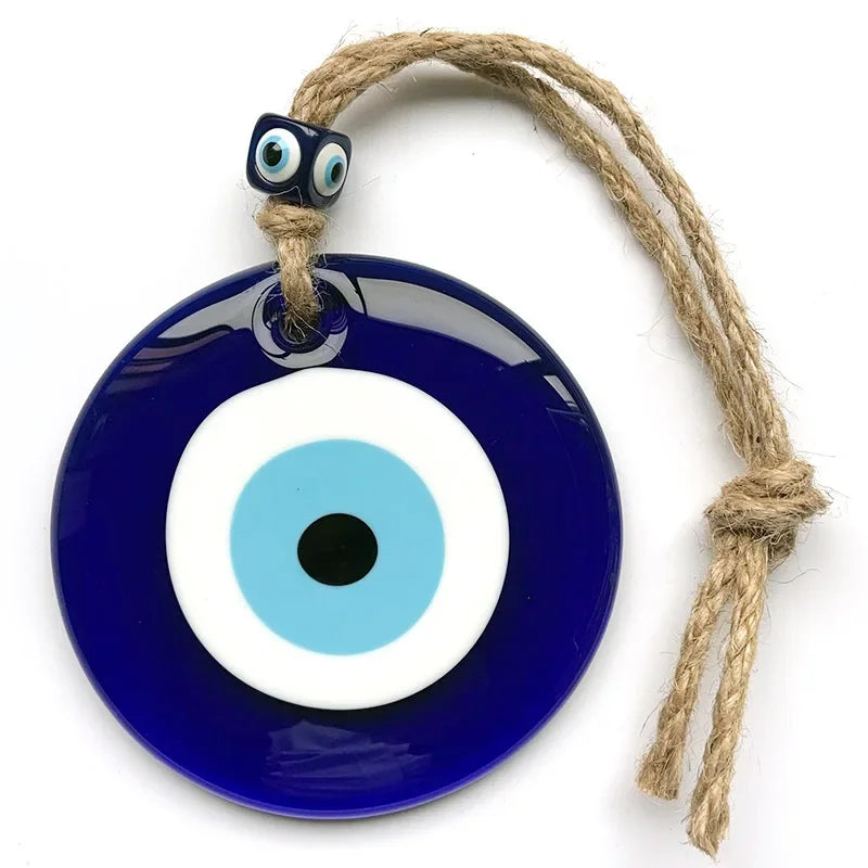 Décor en verre œil nouveau turc bleu fait main avec porte en corde de bois