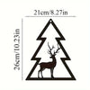 Black metal wall sculpture of a deer with antlers in the shape of a Christmas tree.
