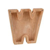 Wooden alphabet letter W piggy bank coin box for kids in light wood color
