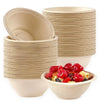 A stack of natural beige disposable paper bowls for food or party use.