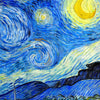 A vibrant Van Gogh-inspired canvas wall art depicting a swirling night sky with bright yellow stars and blue clouds.