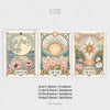 A set of three celestial tarot art prints featuring the moon sun and star with floral designs.