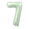 A light green foil number balloon shaped like the numeral 7.