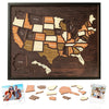 Custom engraved wooden USA travel map puzzle featuring various states and Alaska