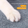 Close-up of a white cat paw with thickened grooves resting on a gray textured rug.