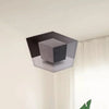 A 3D optical illusion corner wall decal featuring an impossible maze cube pattern in shades of gray and black.