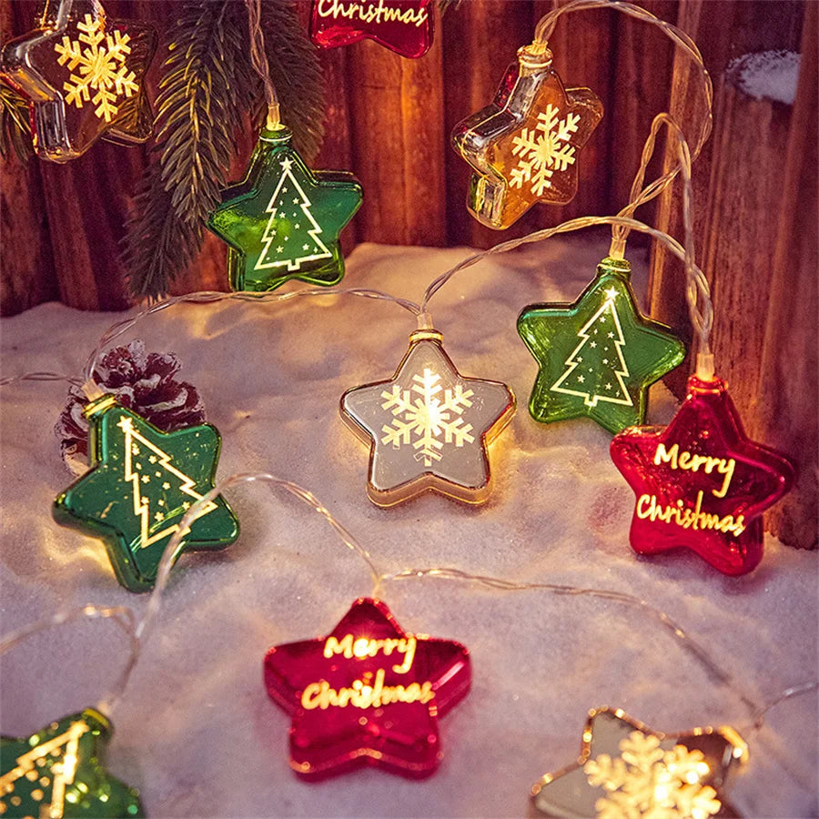 Festive LED fairy lights shaped like Christmas trees and stars for holiday decoration