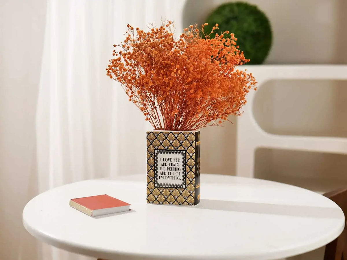 Hand-Painted Ceramic Book Vase with Blooming Flowers