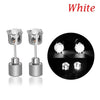 A pair of white LED light-up flashing stud earrings with color-changing zircon stones shown in a close-up view.