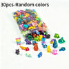 A pile of 30 assorted random colored mini animal figurines for desk and shelf decor.