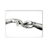 Black and white line art of two hands gently clasped together