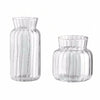 A clear glass vase with vertical ridges and a rounded base, shown in a side-by-side view.