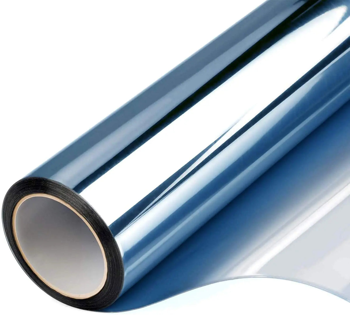 A roll of blue privacy window film showing its rolled edge and smooth surface.