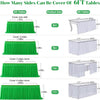 Comparison of 6ft tables covered with pleated polyester skirts of varying lengths and heights.