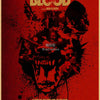 A red movie poster titled HYENA'S BLOOD featuring a stylized, bloody face and text.