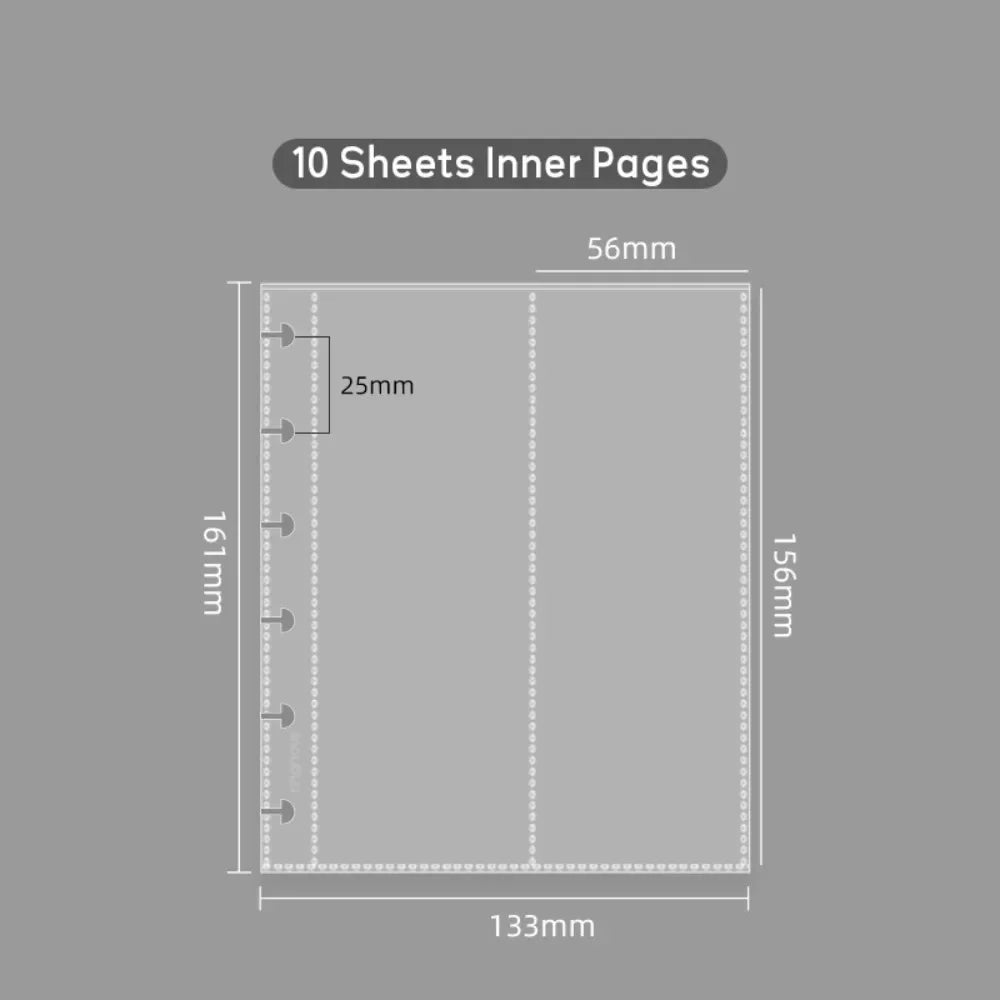 Diagram showing the dimensions of a sheet with 10 inner pages, measuring 161mm high and 133mm wide.
