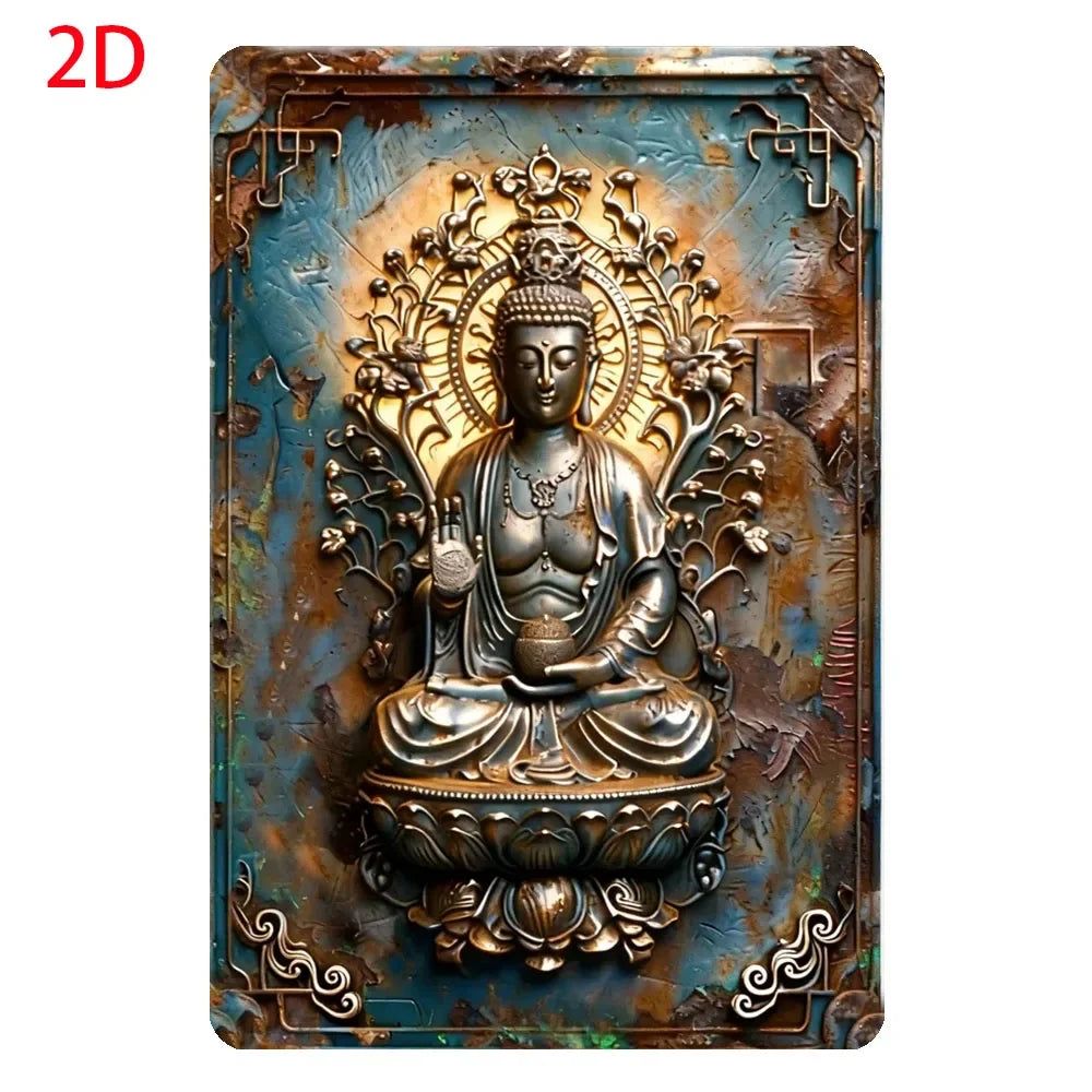 A bronze metal wall art statue of the goddess Durga Lakshmi with a crown and halo.