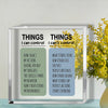 Acrylic desk sign titled Things I Can Control and Things I Can't Control with lists of controllable and uncontrollable aspect