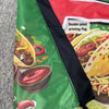 A double-sided printing flag featuring colorful illustrations of Mexican food like tacos and bowls.