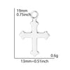 A silver cross charm measuring 19mm long and 0.6 grams for jewelry making.