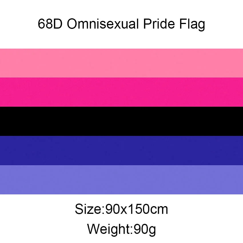 A horizontal flag with six colored stripes: pink, magenta, black, blue, purple, and light purple.
