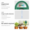 A green digital dial soil meter with dry, moist, and wet indicators for measuring plant moisture.