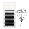 A product image showing various lengths of 10D W-Shaped lashes for eyelash extensions.