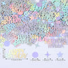 Holographic disco confetti in various pastel colors and star shapes for parties