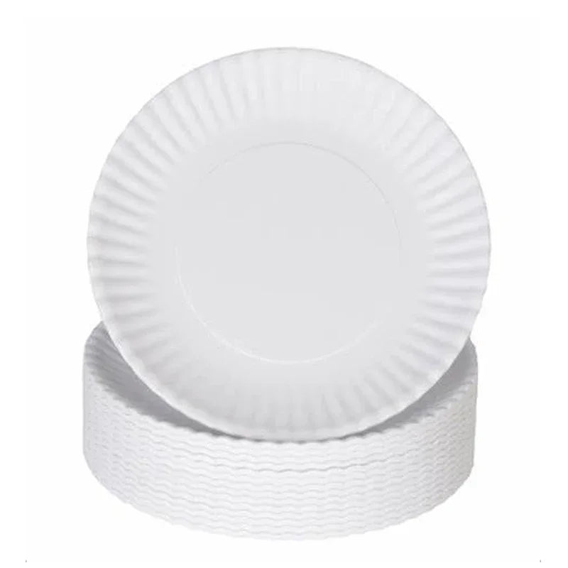 A stack of white eco-friendly disposable paper plates.