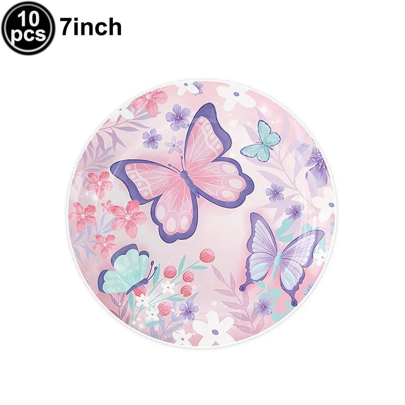 Butterfly Party Supplies Disposable Tableware Set for Birthday & Baby Shower