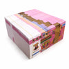 A pink and gold box of traditional joss paper hell bank notes for ancestral worship.