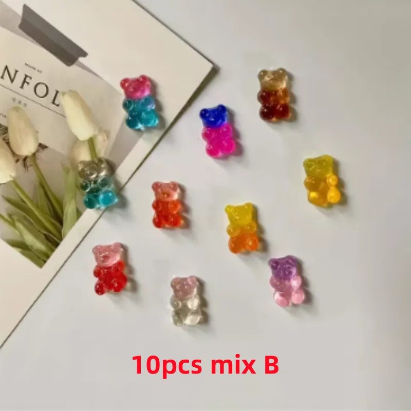 A collection of ten bear-shaped magnetic chalkboard and message stickers in various colors including pink, blue, red, and yel