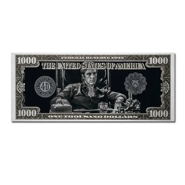 Una impresión de alta resolución de un billete de la Reserva Federal de $1000 con un retrato de un hombre.