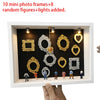 Präsentationsbox mit zehn Mini-Fotoframes, acht zufälligen Figuren und Lichtern