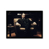 Black and white canvas wall art featuring a portrait of a man in a suit sitting in an armchair.