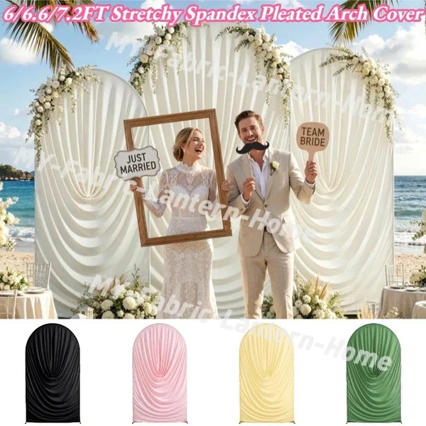 White pleated spandex arch cover backdrop for wedding or event decoration