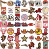 A collection of vintage cowboy themed stickers featuring various animals, figures, and scenes.