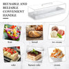 Clear acrylic cake stand with a lid displaying various desserts like fruit, bread, ice cream, cake, and cream.