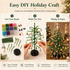 DIY holiday craft kit showing steps to build and display a beaded Christmas tree