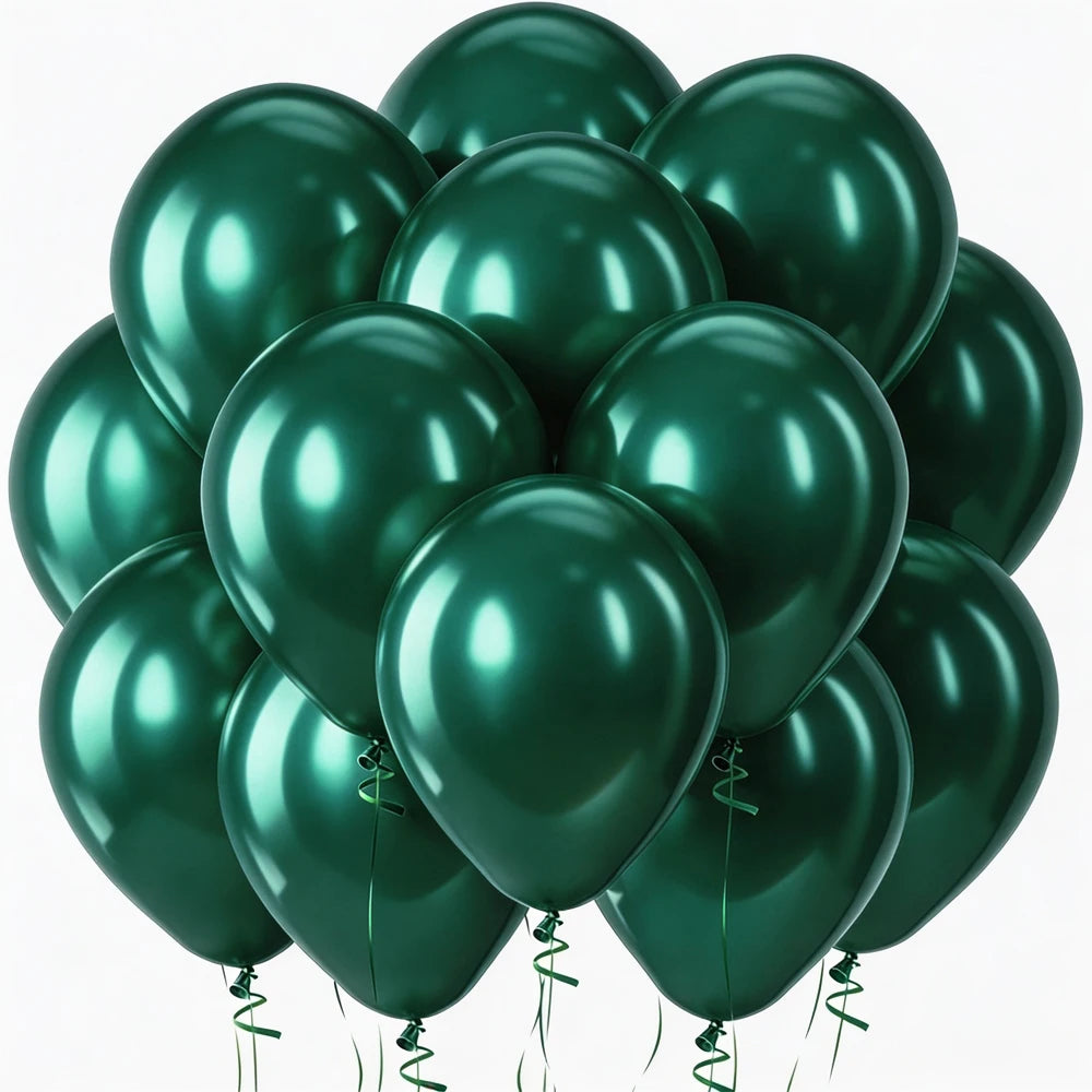 A cluster of glossy sage green latex balloons tied together for parties and events.