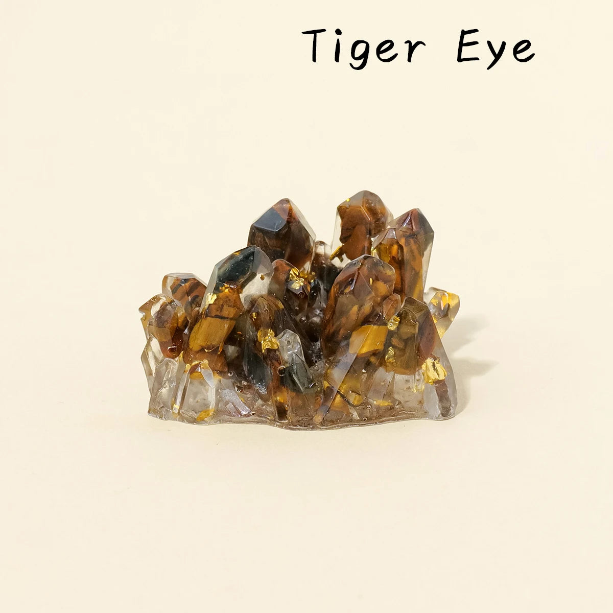 A cluster of amber and brown natural crystal stones used as a Reiki amulet or decorative figurine.