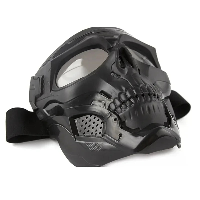 Black skull full face motorcycle and bicycle mask with a windproof lens