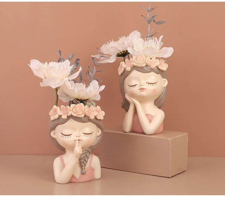 Resin Cartoon Girl Flower Planter